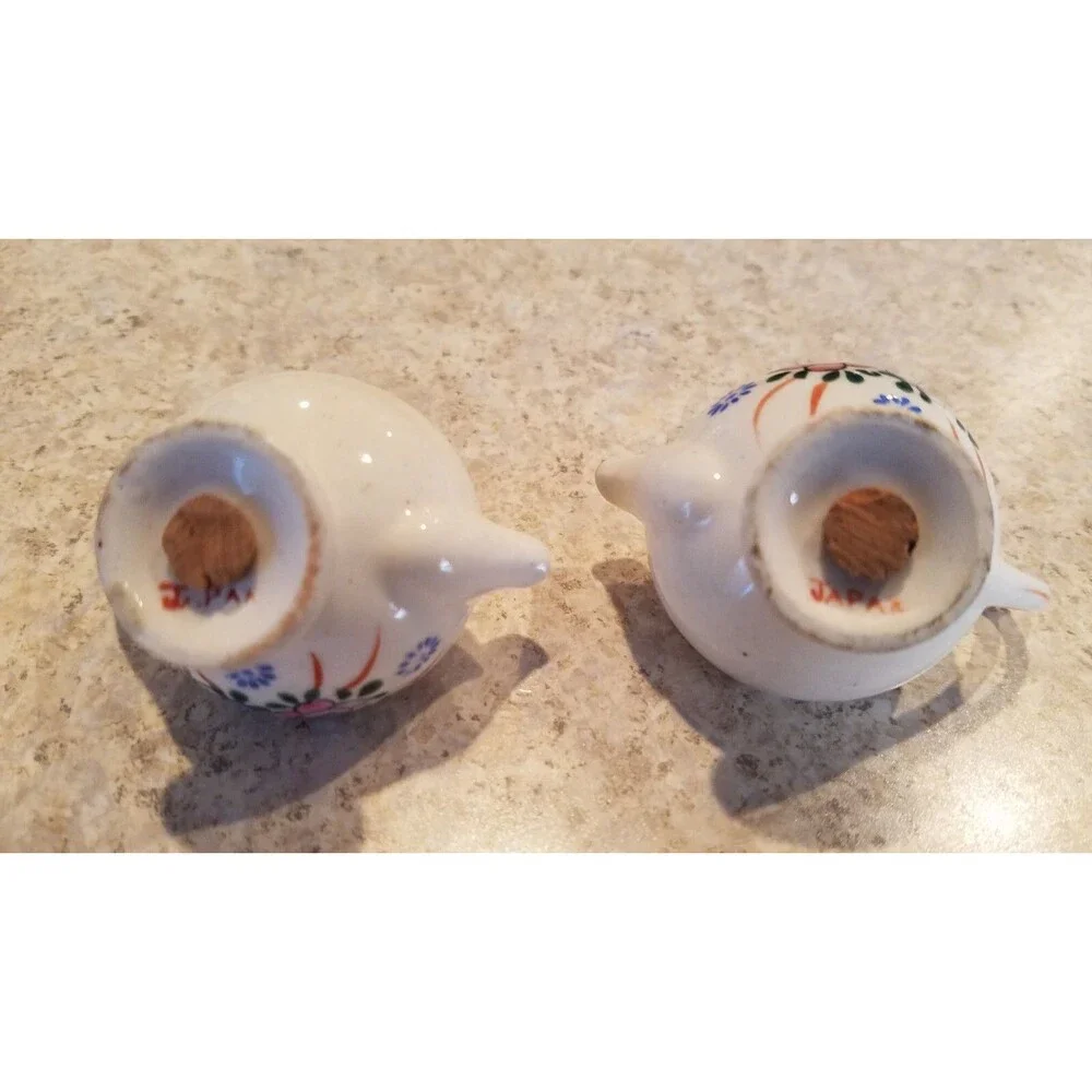 Vtg Teapot Salt and Pepper Shakers Blue & Pink Flowers floral Japan porcelain